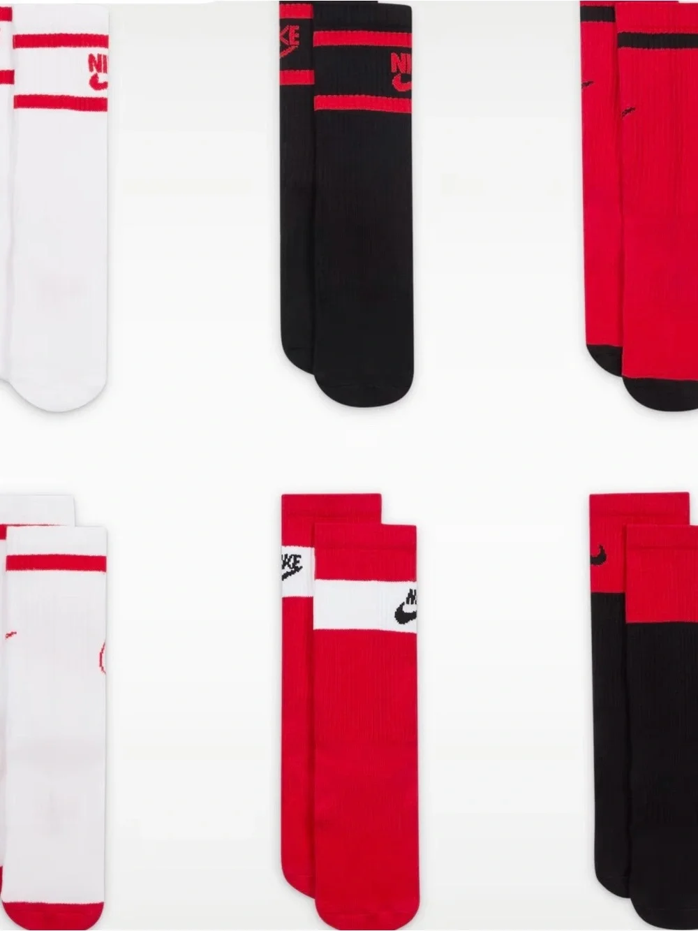 NWT Nike red, white & black crew socks. 6 pair.